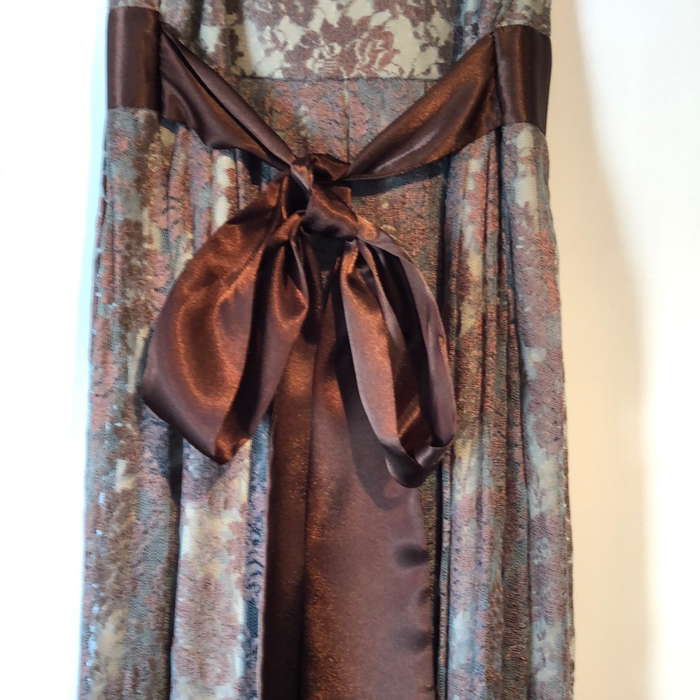 Aqua Lace Overlay Dress Shades of Chocolate & Pale Green/Blue Size Small Worn 1x - Picture 6 of 11